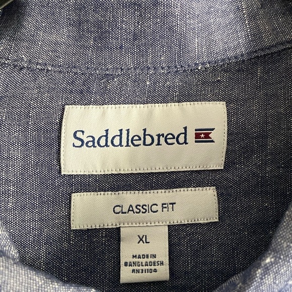 Saddlebred Blue Classic Fit Cotton Linen Men’s Button Down Short Sleeve Shirt - Picture 4 of 5